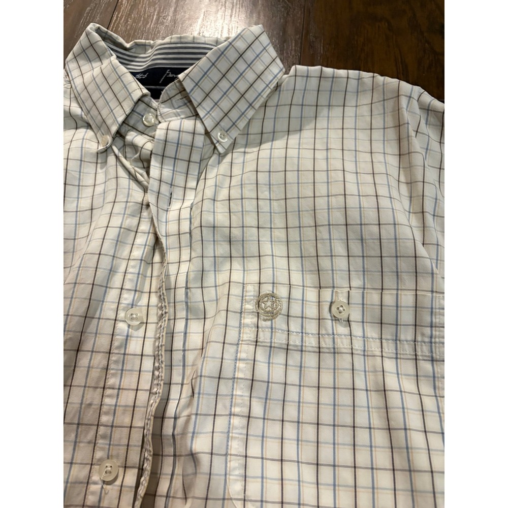 Wrangler George Strait Cowboy Cut Plaid Button Down Shirt Mens XL White Blue Tan